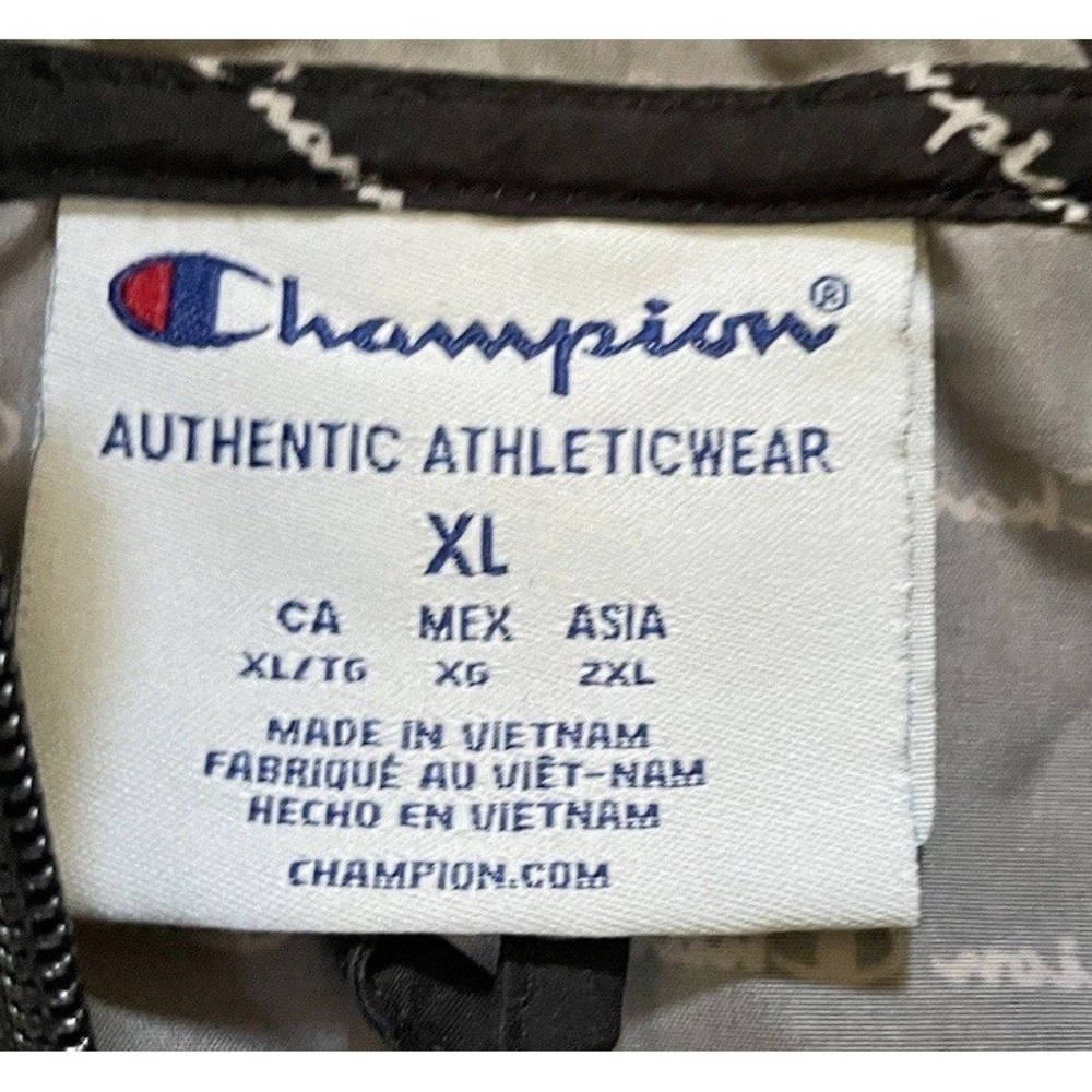 CHAMPION Windbreaker‎ Sz XL Black With All Over Print Packable Hooded Zip Pocket - Picture 5 of 7